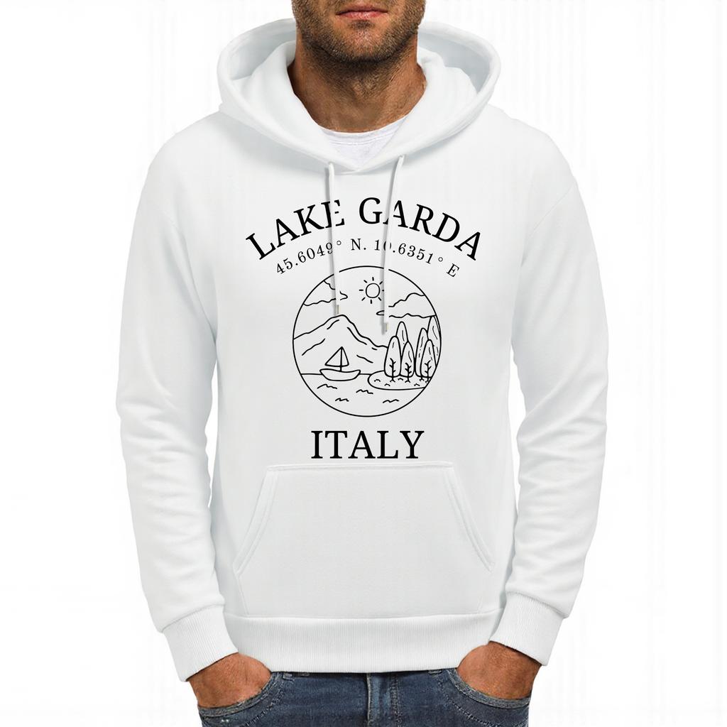 Lake Garda Italy Letter Printing Men Hoodies Fleece Casual Hoody Multicolor Loose Streetwear All-Match Pocket Man Pullovers
