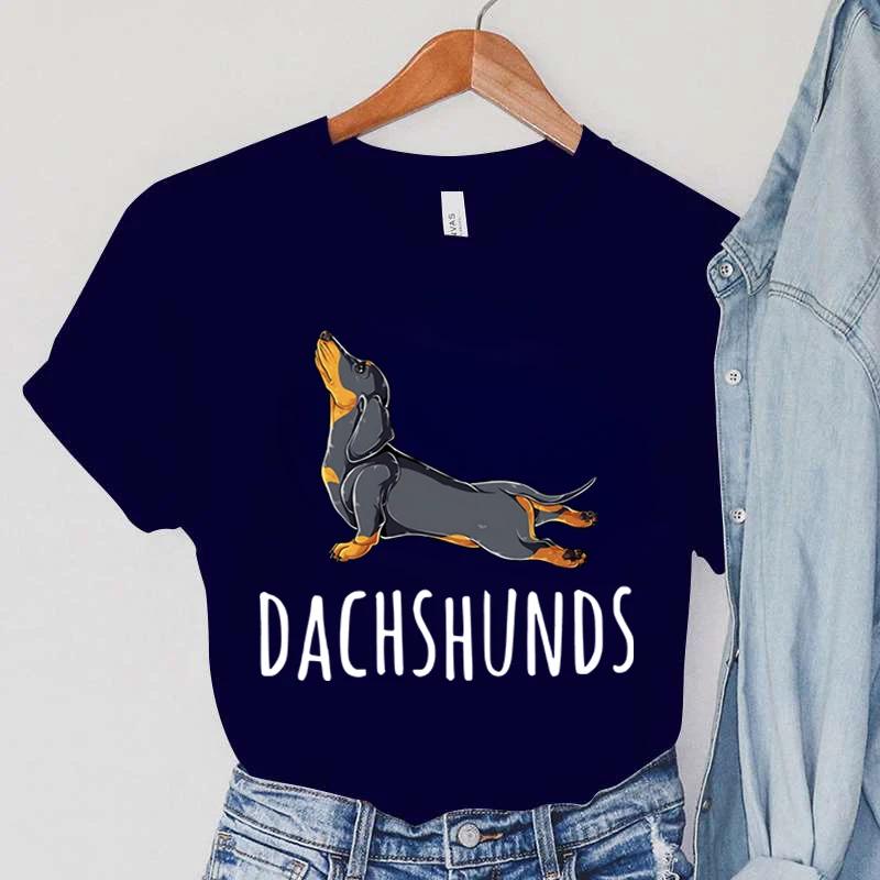 Stretching Dachshunds Women Short Sleeve Graphic Tshirt Summer Harajuku Hip Hop Dog Clothing Women Fashion Dachshunds TShirts