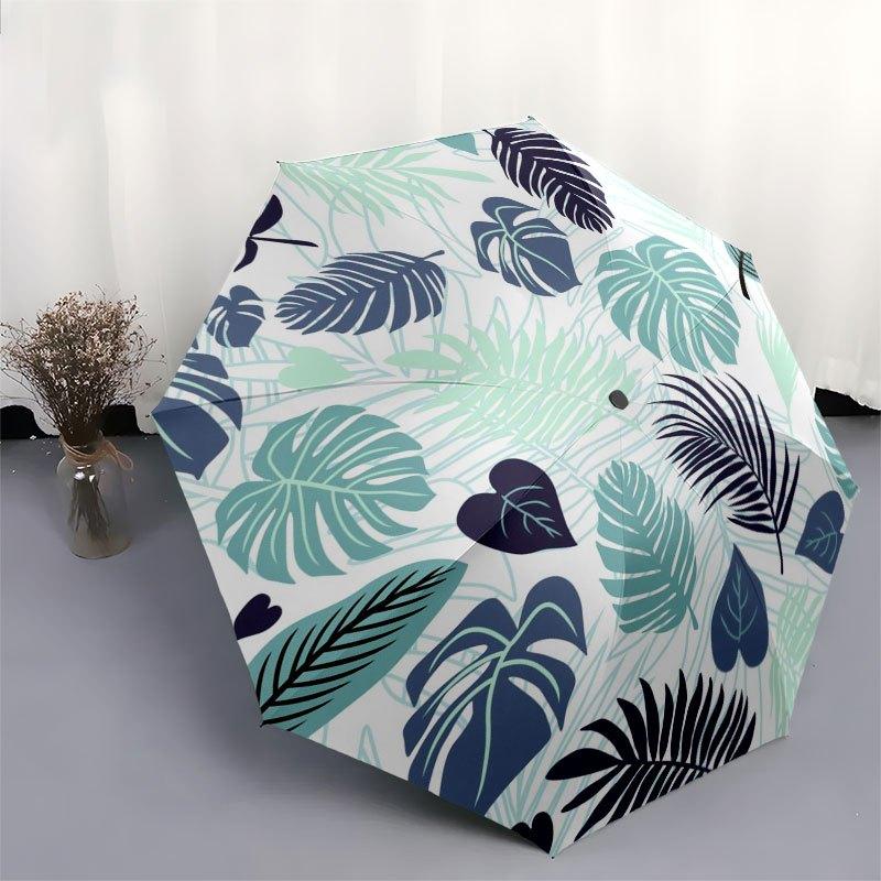 Tropical Leaf Patterned Fabric-Nature Inspired Design for Home Decor&CraftingUmbrella with Cute Design,Portable 3-Fold Compact Umbrella for