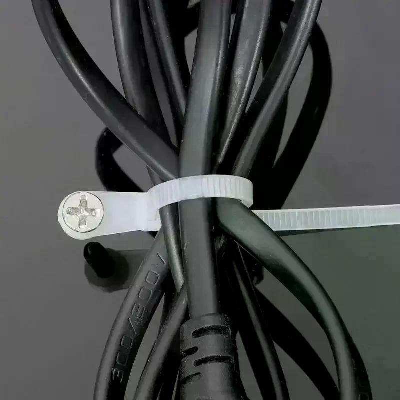 100PCS Screw Hole Cable Ties Reusable Fixed Nylon Cable Ties Self-locking Cord Ties Straps Fastening Loop Office Organizer