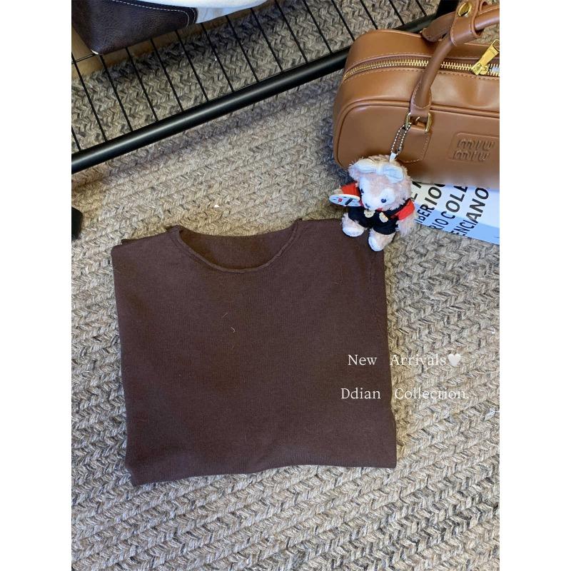 Simple round neck basic knitted bottoming shirt women's autumn and winter casual loose inner top curled sweater