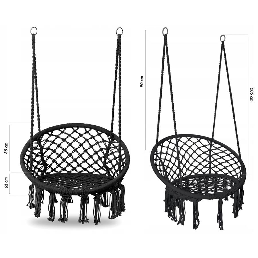 Stork's Nest Swing Hanging Chair Garden Boho for Home Garden 120cm Black