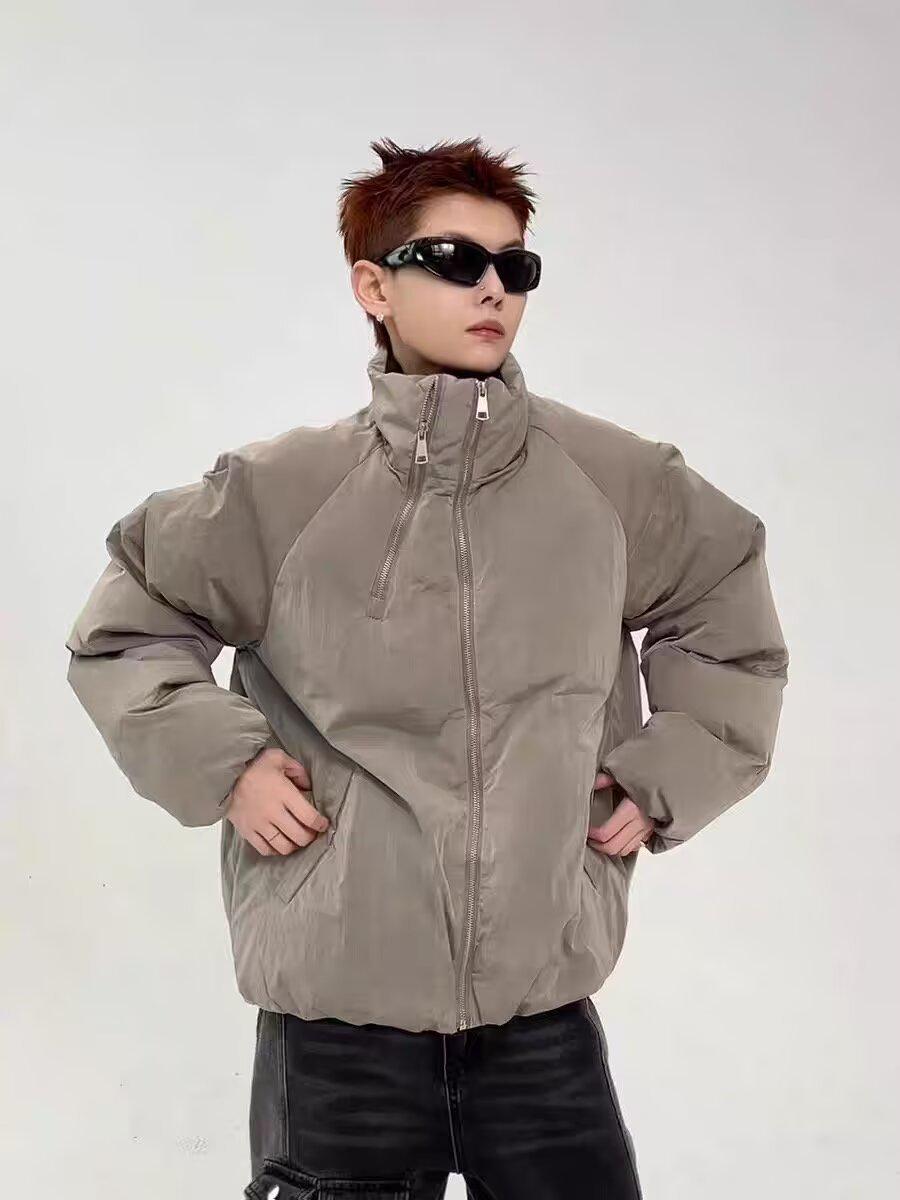 Men’s Japanese Fashion Stand Collar Cotton Jacket - Warm, Loose, Trendy & Versatile for Autumn/Winter Casual Wear L серый