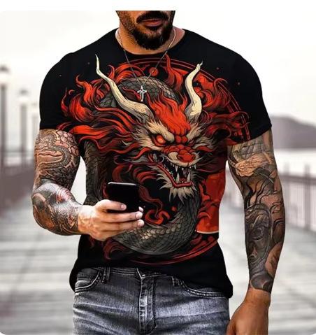 Dragon 3D printed T-shirt men's and women's casual fashion streetwear oversized short-sleeved T-shirt Harajuku children