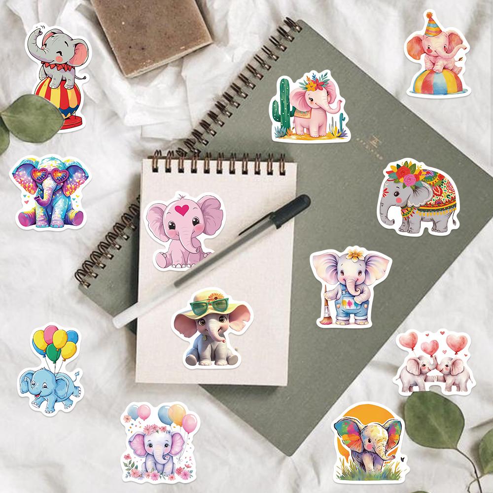 50PCS Cartoon Doodle Elephant Stickers Decoration Suitcase Scrapbook Laptop Phone Stationery Kid Wall Art Sticker