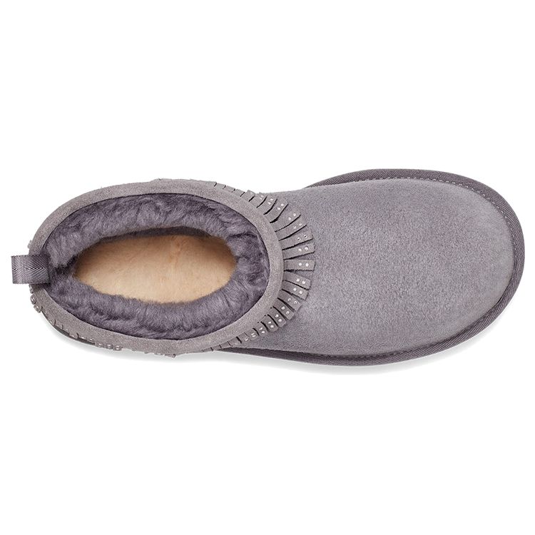 UGG Ultra Mini Fringe Bling Warm Wrap Non-Slip Vintage Tassel Plush Ankle Snow Boots Women Boots Purple Gray 1121576-SHA
