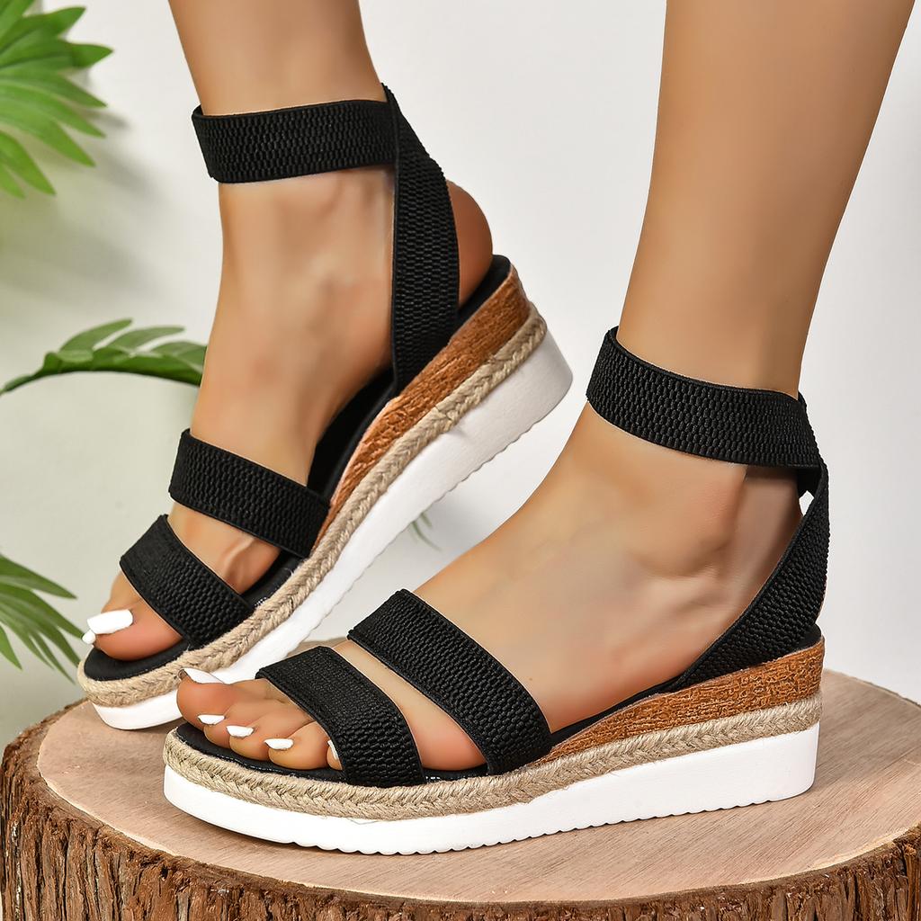 Fashion Plus Size 36-43 Women's Sandals Summer Casual Shoes for Women Comfortable Non-slip Walking Slip On Elastic Fabric Female Shoes