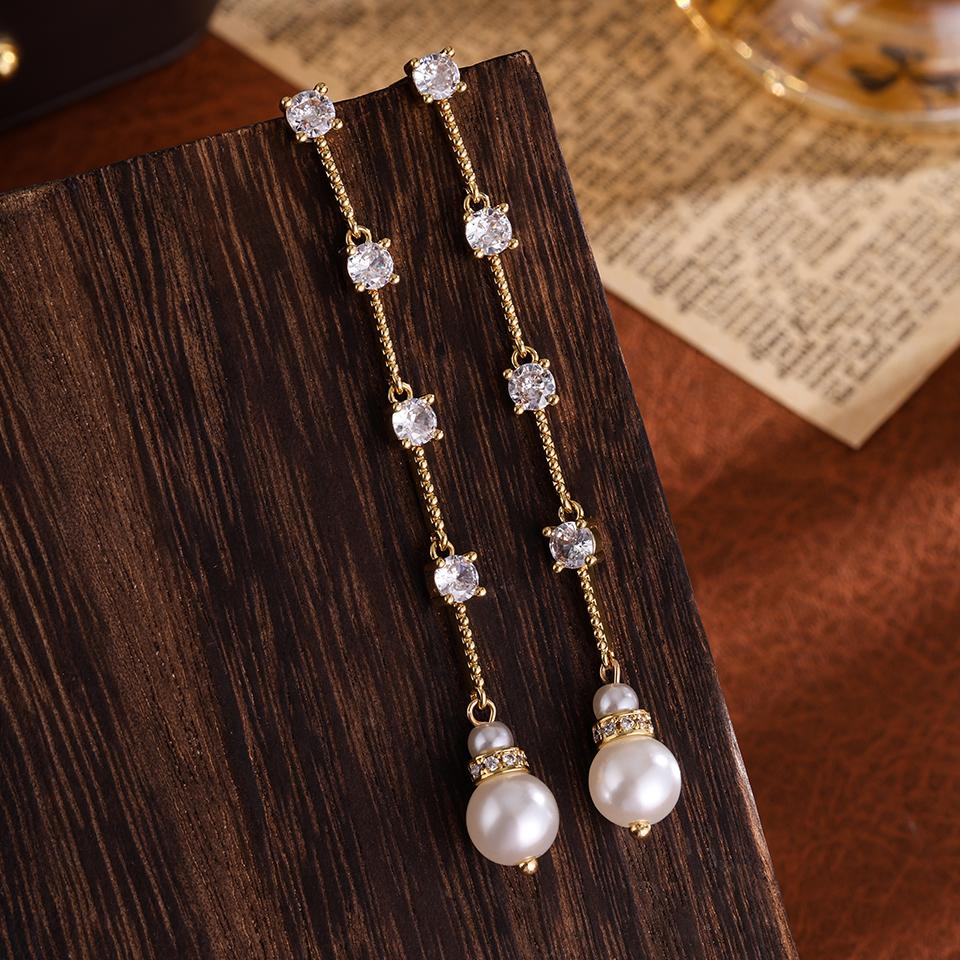 ZAKOL Exquisite Shiny Zircon Round Zircon Long Earrings High-quality Sliver Gold Color Bridal Earring Zircon Gift