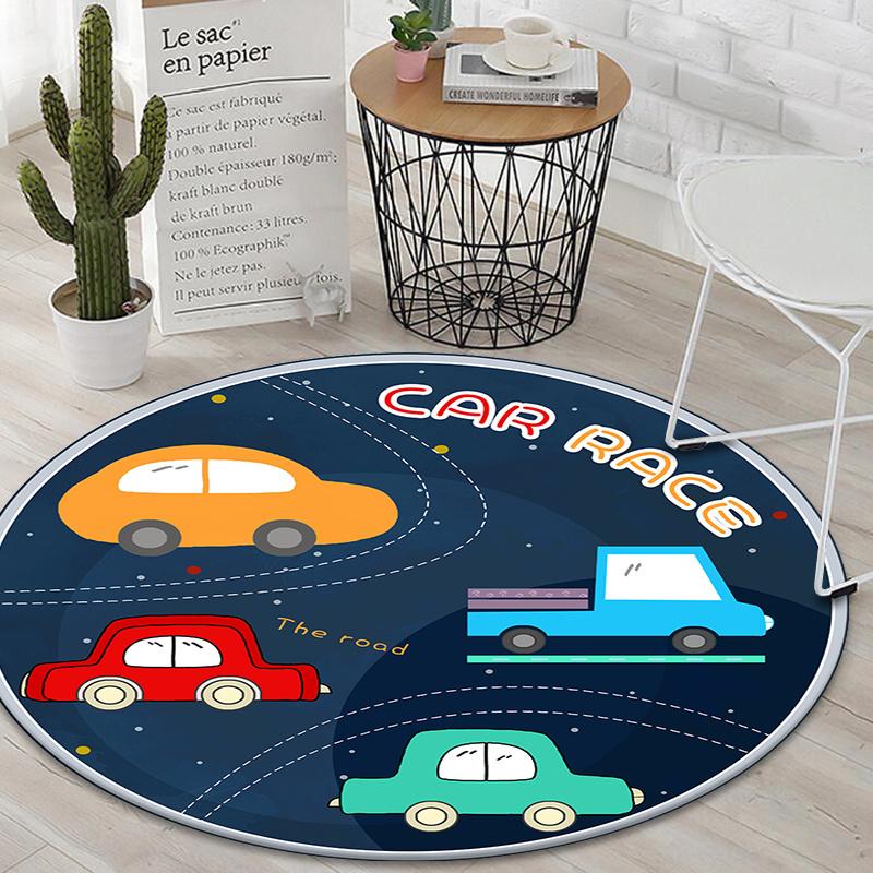 Cute cartoon circular carpet, sky night moon star rocket plane children's room anti slip floor bedroom decoration carpet