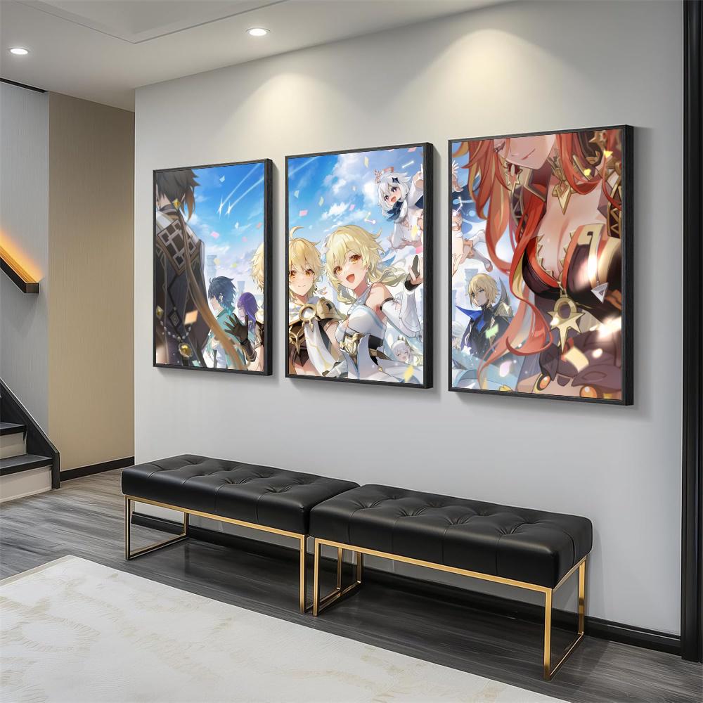 Lumine Genshin Impact Painting Calligraphy 3 PCS Canvas Wall Art for Living Room Bedroom Prints Decor Modern Wall Decals