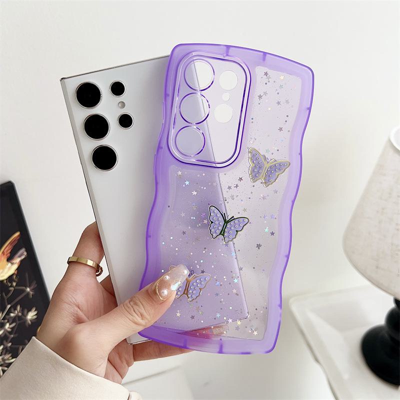 Samsung S22 Ultra Phone Case: Epoxy Silicone with Rhinestone Butterfly, Transparent Glitter for A51 and A34 Girls
