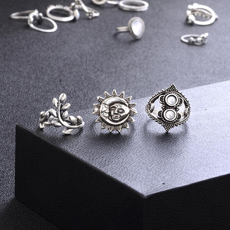 14ks/sada Boho Stack Flower Moon Sun Knuckle Ring Midi Finger Ring