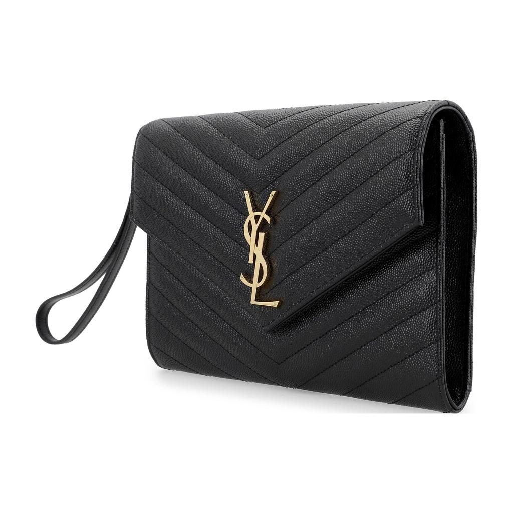 Saint Laurent Ysl Monogram Leather Clutch Women Clutch Black 617662-BOW01-1000