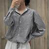New ArrivalS Open Run Women S Check Hooded Crop Shirt SeerSucker Strap deSign