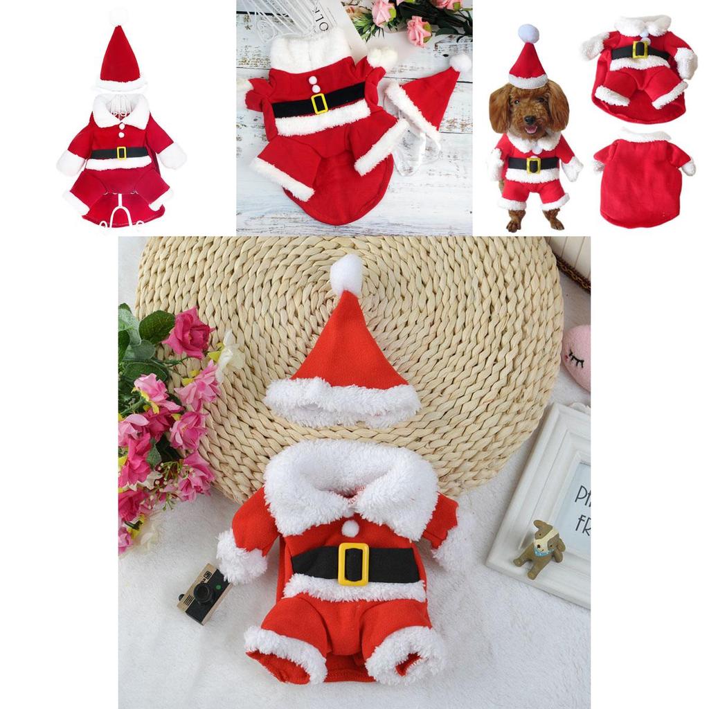Adorable Red Christmas Santa Claus Pet Costume Outfit For Dogs And Cats With Hat And Cape
