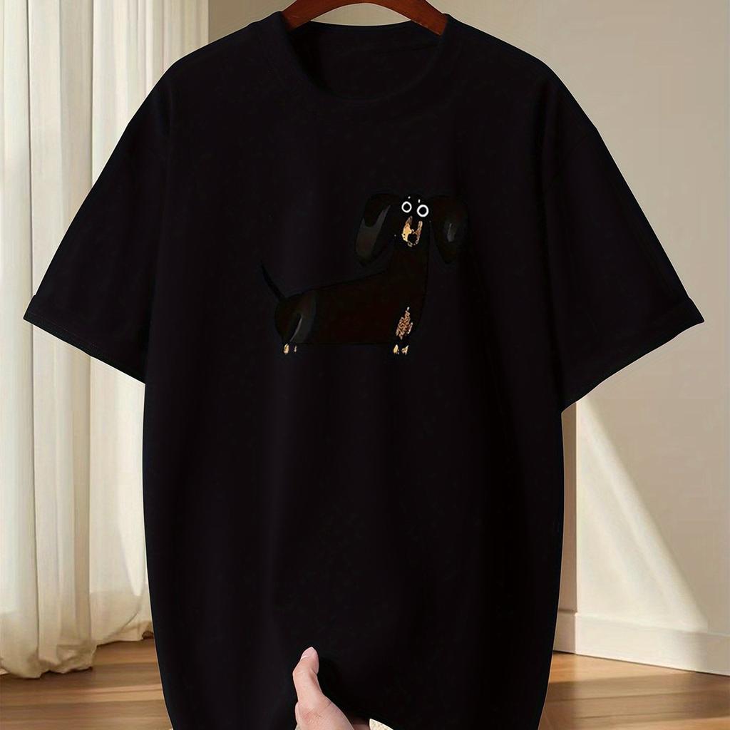 Men's Casual Short Sleeve T-Shirt Fit Round Neck Summer Tee with Playful Dachshund Graphic Print