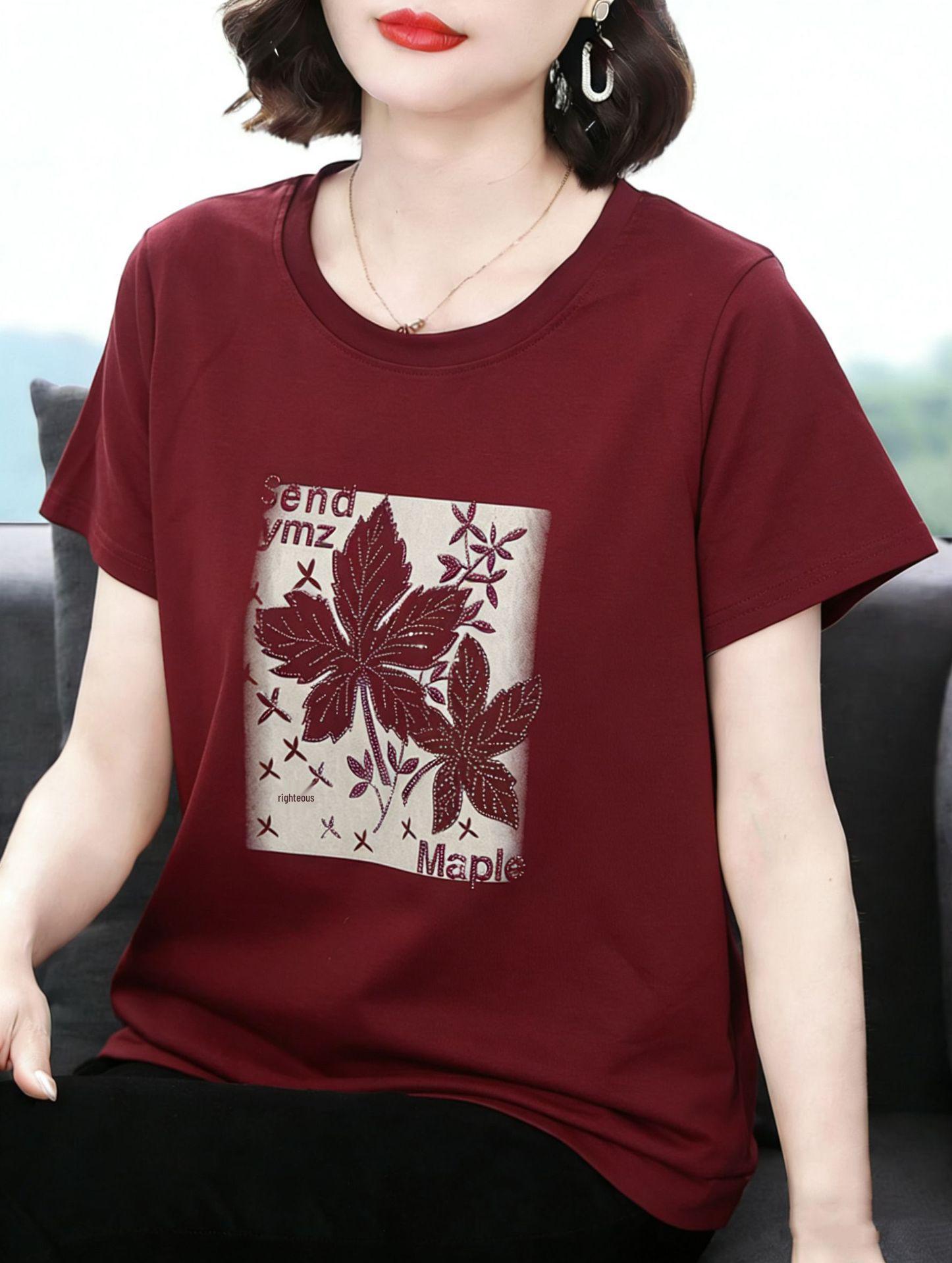 

Maternity Summer Short Sleeve T-shirt: Women s 2026 New Print Loose-Fit Belly-Covering Round Neck Top 5XL червоний