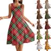 Women Sleeveless Plaid Dress Square Neckline A-Line Flared Midi Dress Casual Summer Sundress
