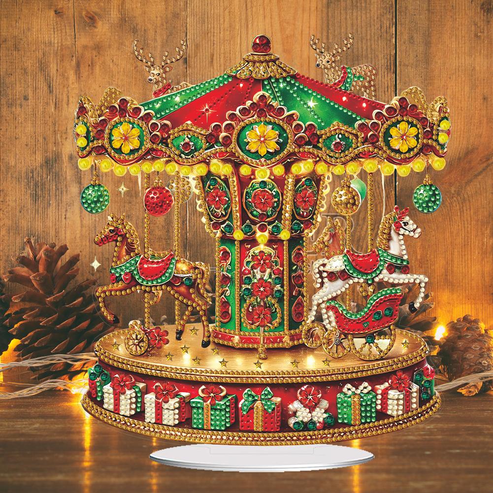Acrylic 2D Flat Carousel Print DIY Desktop Diamond Art Kits Diamond Painting Desktop Decorations for Home Office Desktop Decor