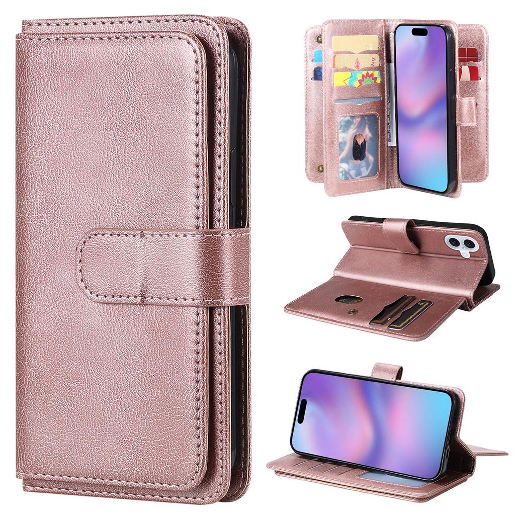 For iPhone 17 Leather Case with 10 Card Holder Phone Cover Stand