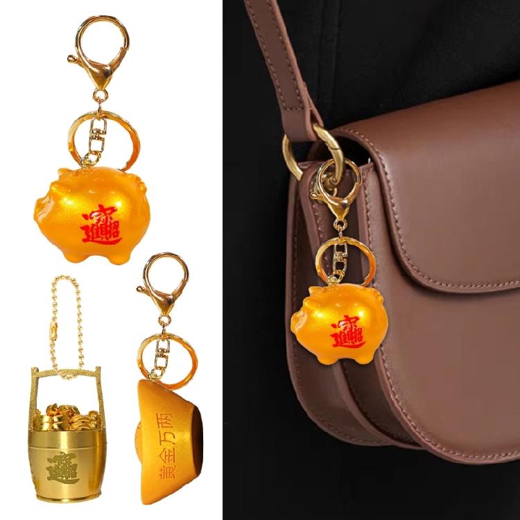 New Year Themed Keychain Golden Money Charm Rubber Key Hanging Accessory For Purse Backpack Car Interior Decoration