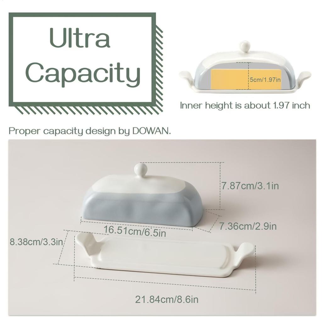Butter Dish with Lid Ceramic Butter Holder Dishwasher-Safe Cheese Dish with Lid for Restaurant Refrigerator Dining Room