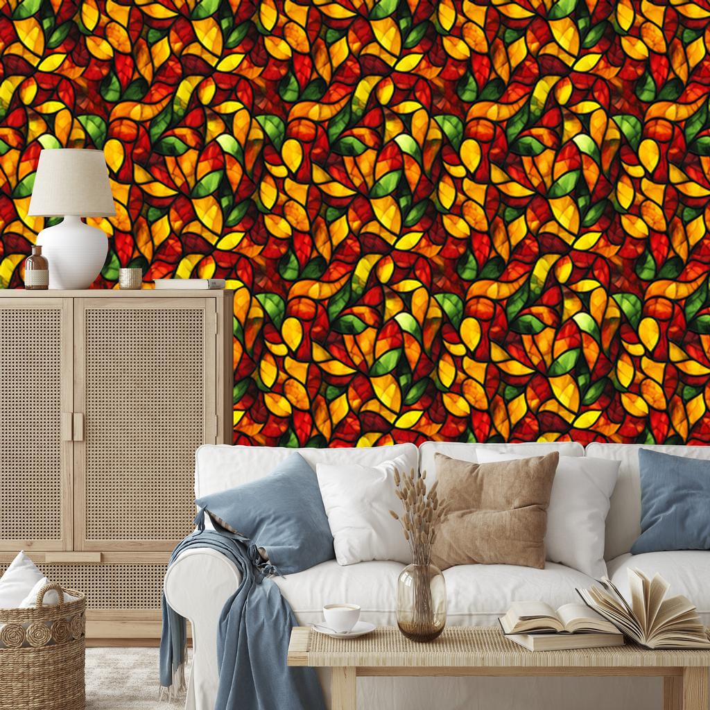 Burgundy and gold stained glass wallpaper for living room and bedroom 50x1000