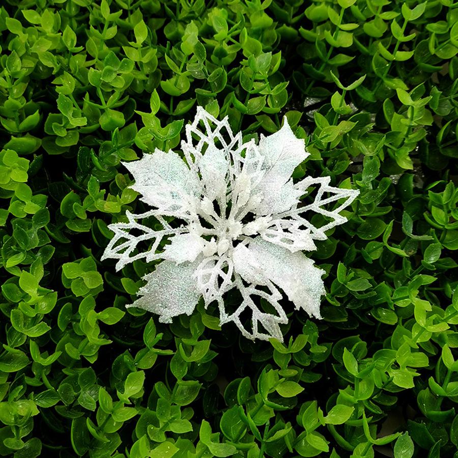 New 20PCS Christmas Glitter Flower Tree Hanging Xmas Party Decoration White