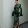 European Beautiful Women Spring New Slant Shoulder Long Sleeve Dress Hip Temperament Split Fork Dress