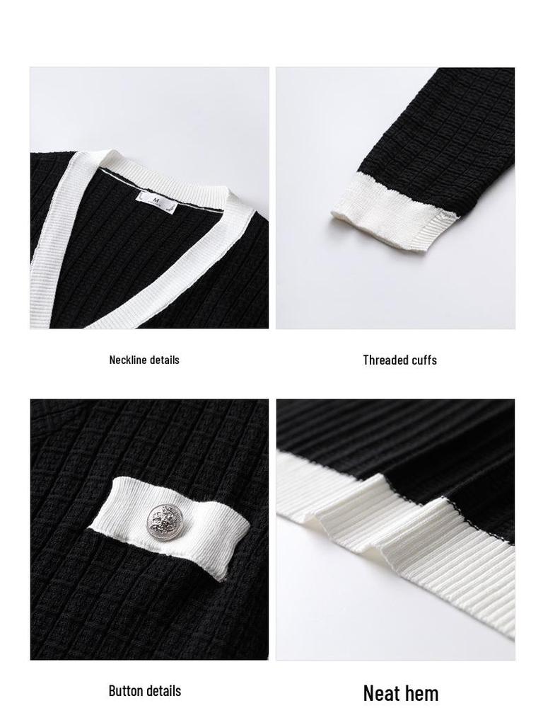 Spring Knit Korean Casual Patchwork Outerwear Camisole & Long Pants 3-Piece Plus Size Women's Set