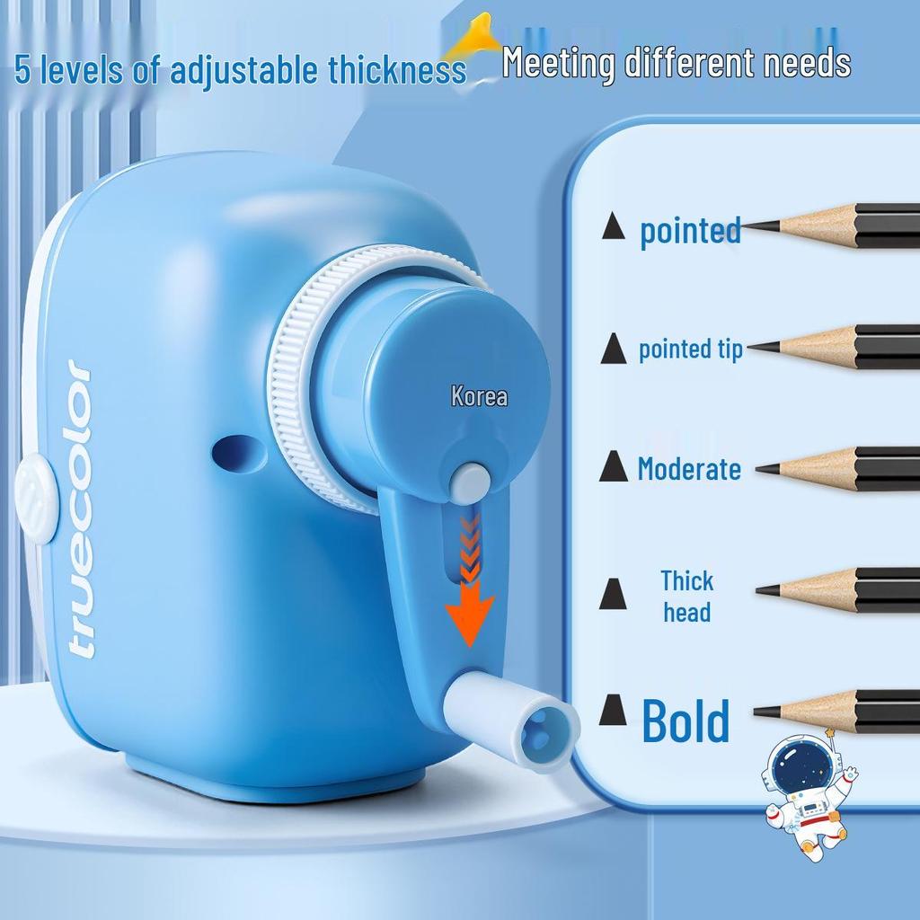 True Color Hand-Crank Pencil Sharpener with Automatic Lead Advance for Students and Kids