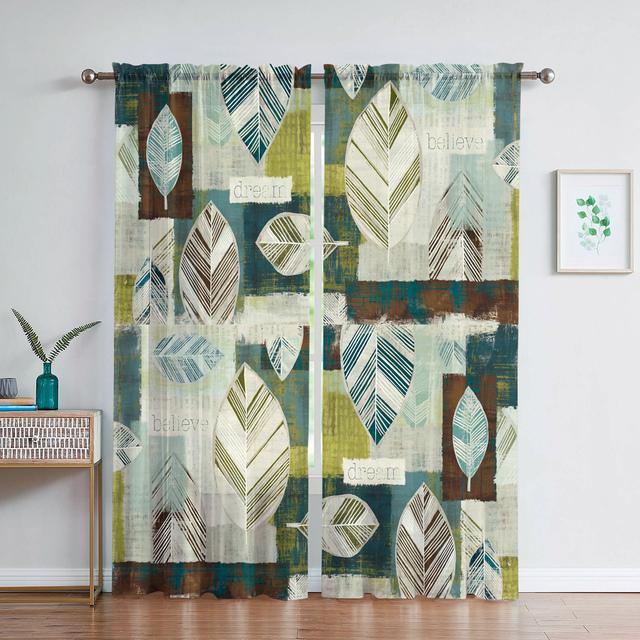 Watercolor Floral Nordic Leaves Sheer Voile Curtain For Living Room Bedroom Kitchen Window Transparent Chiffon Tulle Curtains