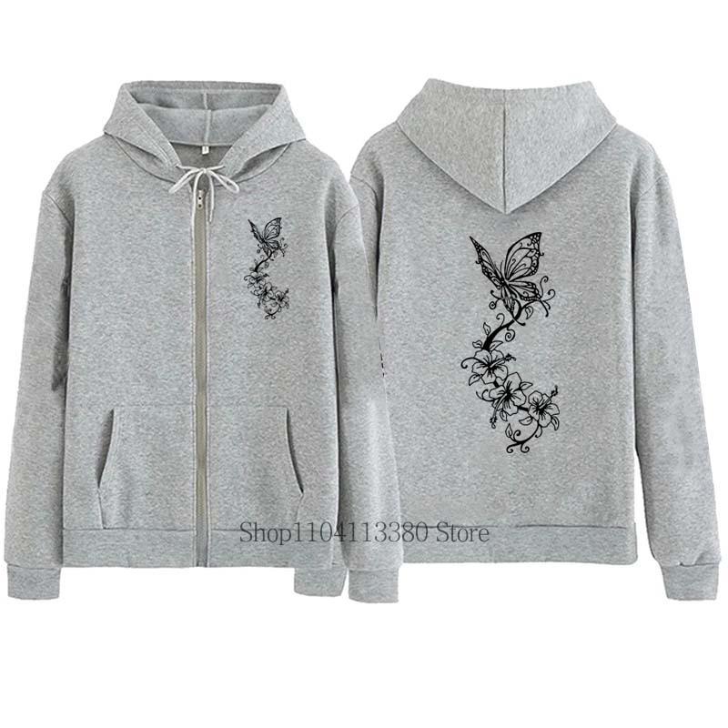Fashion Floral Butterfly Printed Sports Zipper Hoodie Women High Quality Casual Long Sleeve Zip-up Hoodie Sweatshirts