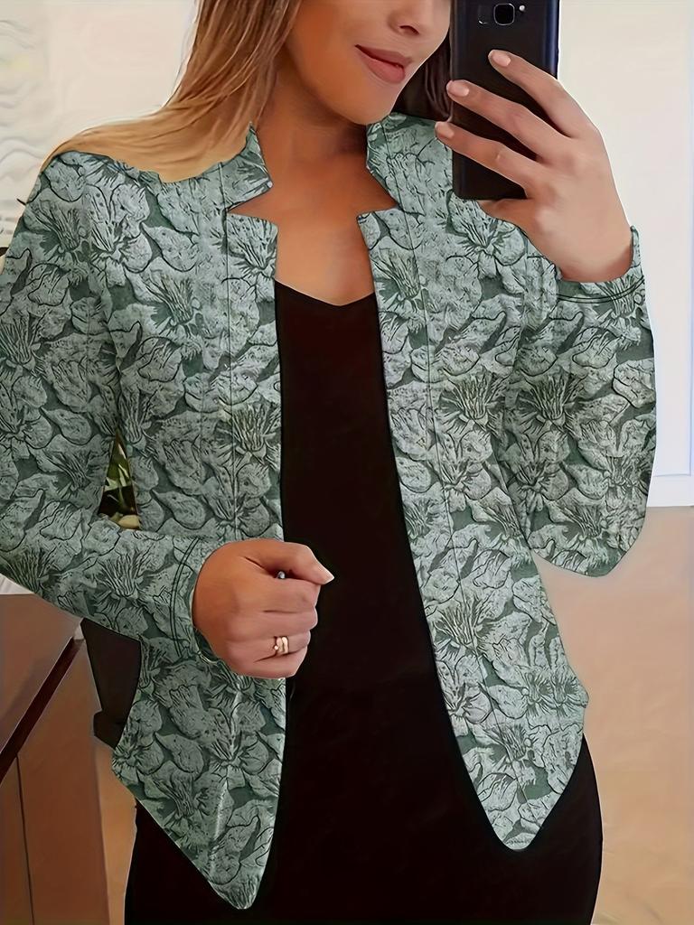 1116 Vintage printed casual long-sleeved open blazer for women's clothing for office and work