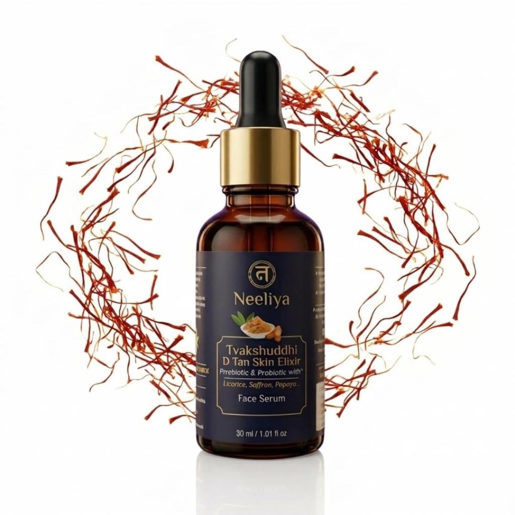 Neeliya Tvakshuddhi D Tan Skin Elixir Face Serum 20ml | Ayurvedic Brightening Serum With Saffron, Turmeric, Sandalwood & Manjistha | For Tan Remova