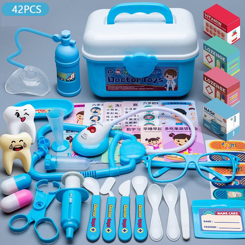 42PCS Children's Doctor Toy Girl Simulation Home Puzzle Set Kindergarten Stethoscope Nurse Injection Teeth Doctor Playing Toy