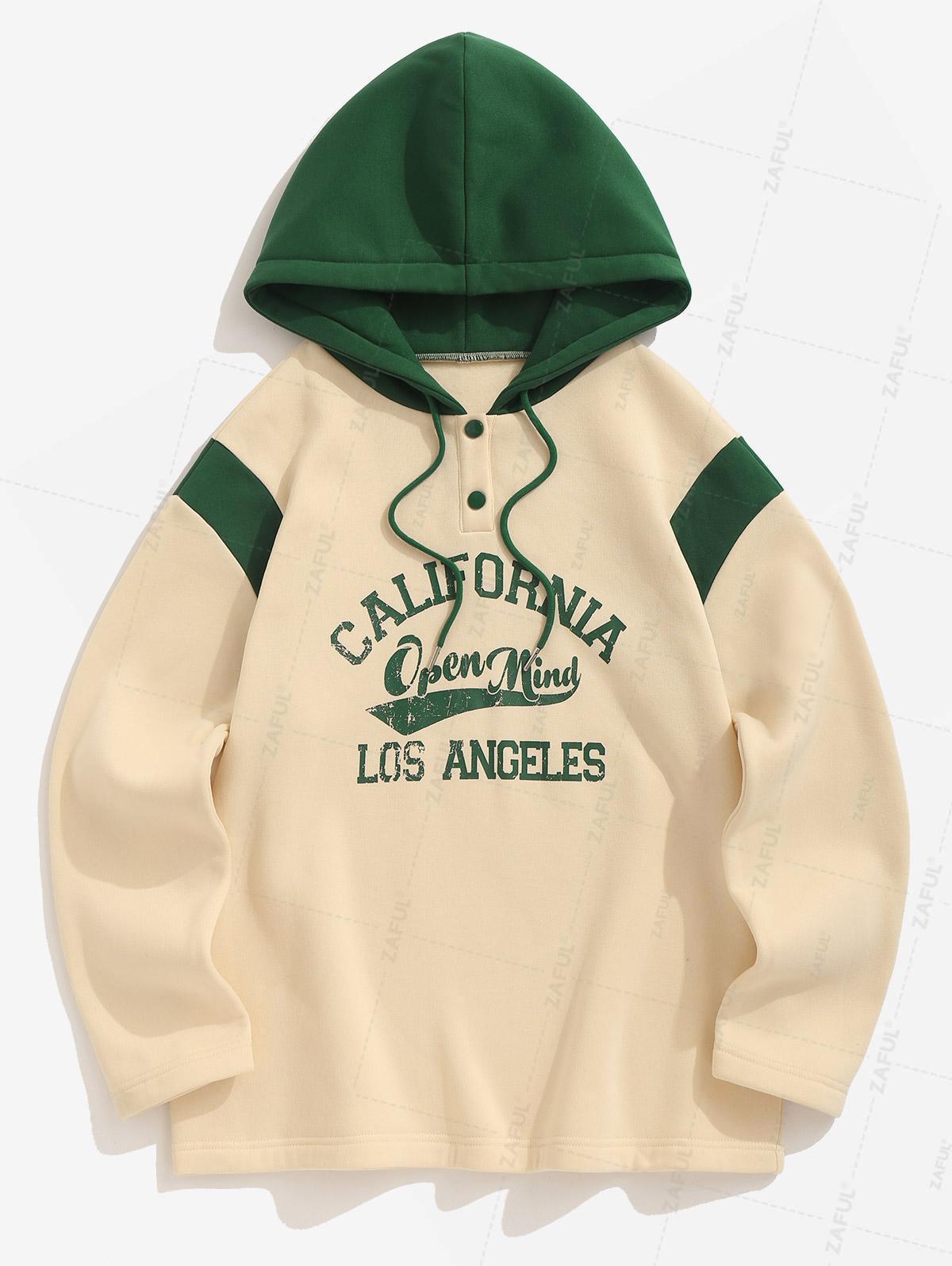 

Женская повседневная толстовка ZAFUL с капюшоном на кнопках, шнурке, надписью LOS ANGELES CALIFORNIA, графическим принтом, цветными блоками, с подкладкой из флиса, с термоусадкой L зелёный