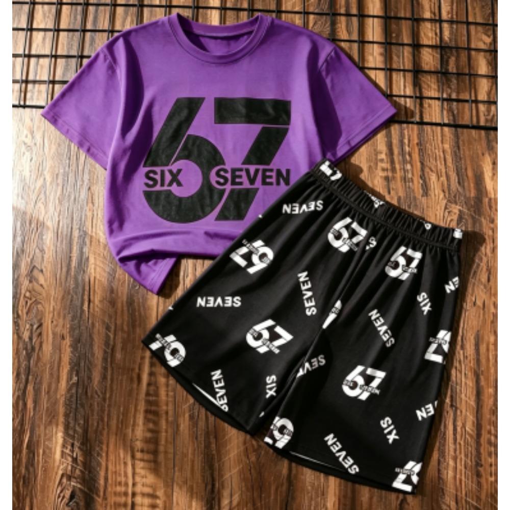 Men's Set 67 Six Seven Number Printed Men's T-shirt and Shorts 2 Piece Set Summer Casual Outdoor Men's and Women's T-shirt Sets
