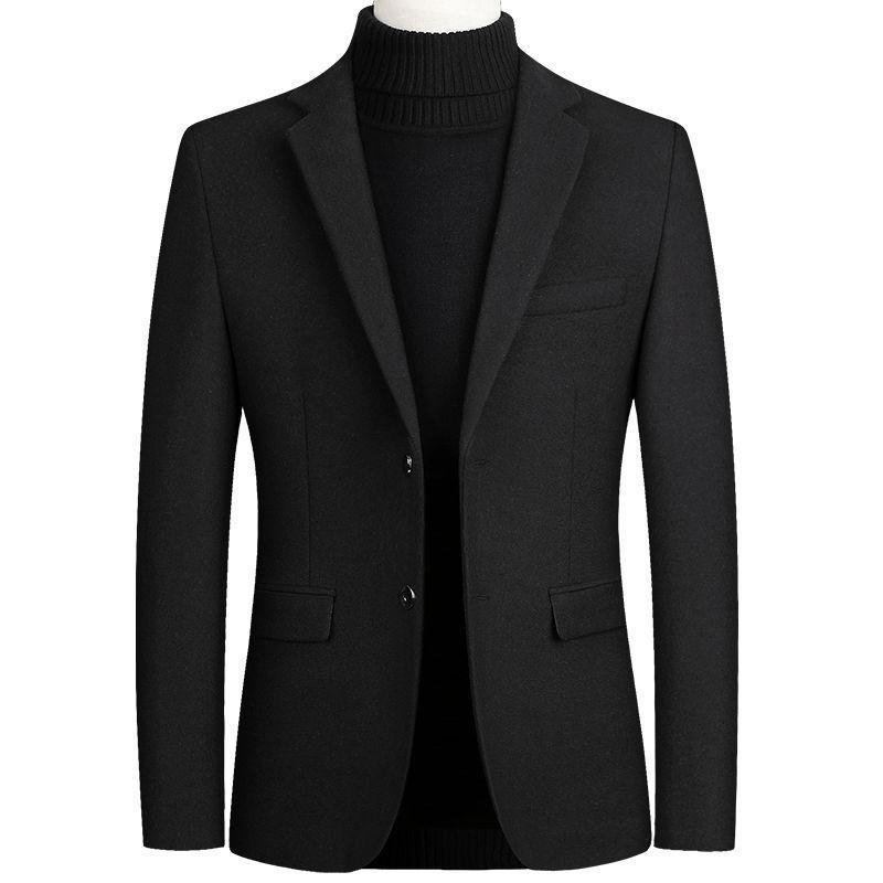 

Autumn and Winter Men s Woolen Coat Slim Trench Coat Thickened Men s Solid Color Jacket Suit 4XL чорний