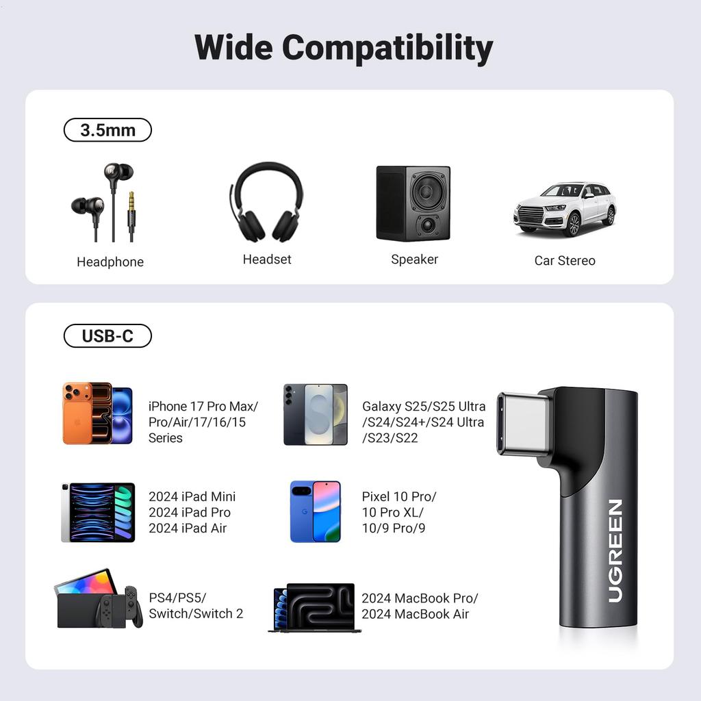 UGREEN to Earphone TRRS Sound Equipped with DAC Direct Insertion for Adjustable Compatible with iPhone S21 Black Type-C 3.5mm Adapter, 3-Pole/4-Pole