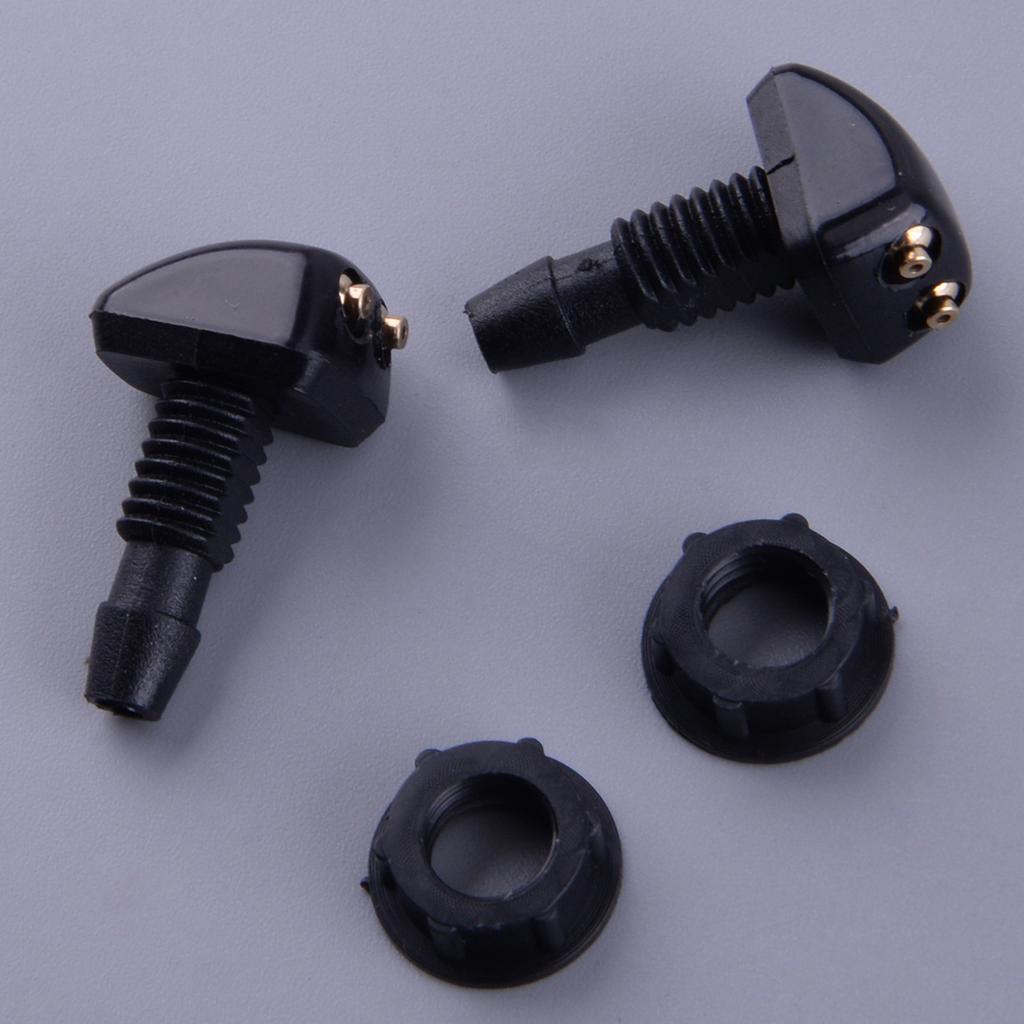 2pcs Universal Car Front Left Right Dual Holes Windshield Wiper Washer Water Spray Nozzle Jet Adjustable Black
