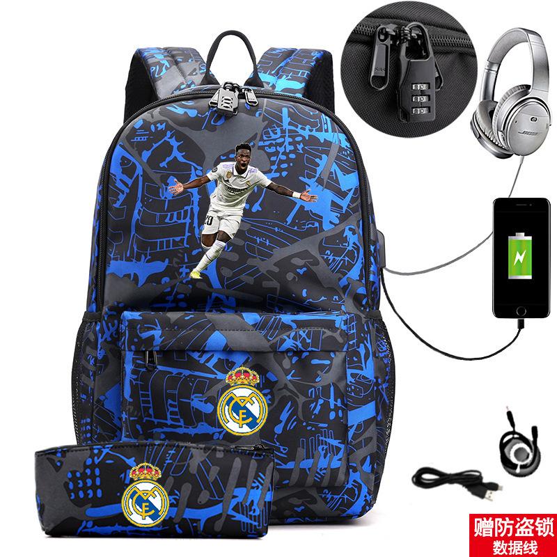 Football Star Surrounding Student Multi-Functional Schoolbag Large Capacity With Lock Backpack Pencil Case Set