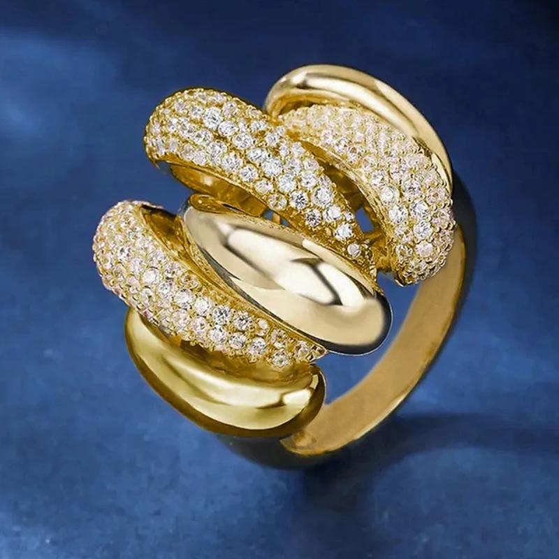 Statement Intertwined Claw Design Luxury Ring for Women Inlaid Shiny Cubic Zirconia Gorgeous Party Hiphop Trendy Jewelry
