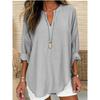 New Women's Long Sleeve T-shirt, Small V Stand Collar Button Drop Shoulder Curved Hem Tops for Women, European Style Casual Ladies Clothing