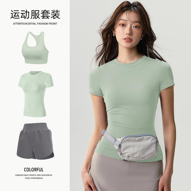 Basic yoga t-shirt women's waist versatile fitness short-sleeved running quick-drying yoga clothes tight top