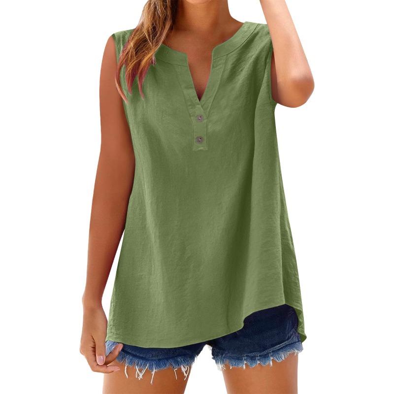 Women's Shirt Summer Fashion Casual Button Loose Sleeveless Bamboo Cotton Top Women's Wear