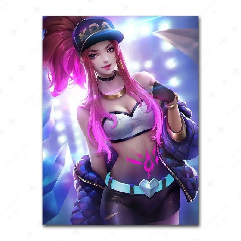 Hra League Of Legends Figurka KDA Plakát LOL Evelyn Kasha Ahri Sexy Dívka Plátno Malba Neonový Styl Nástěnné Umění Obrázky Domácí Dekorace