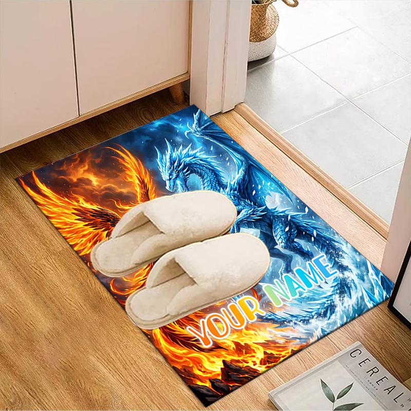 1PC Custom Name Fire Ice Fantasy Theme Floor Mat Ideal for Living Room, Game Rooms, Office, Bedroom,Floor Mat Playful Design