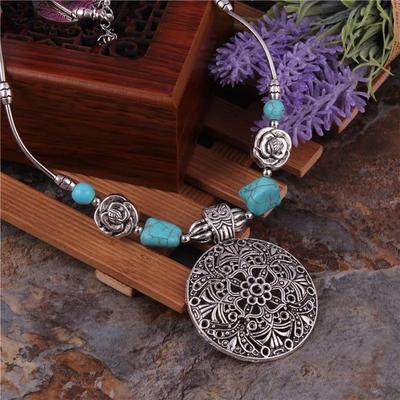 Colar Decoração Turquesa Retrô Feminino Corrente Curta Clavícula Joia Clássica Colar Colar de Turquesa
