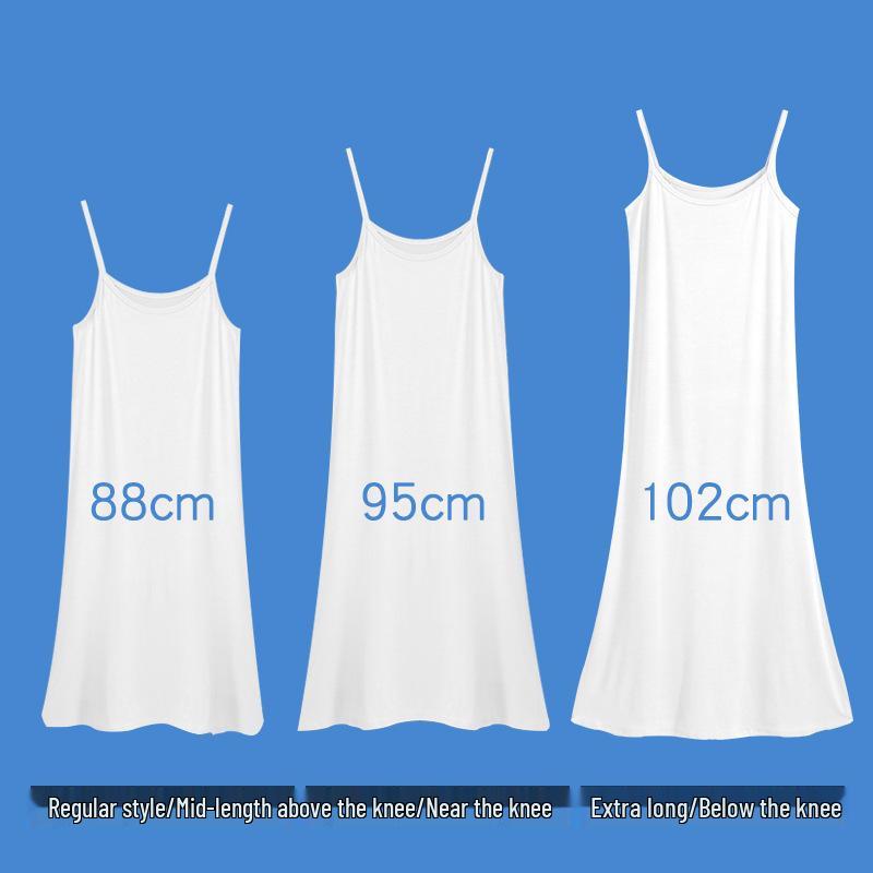 Modal White Lining Camisole Dress: Women's Midi Inner Slip, See-Through and Exposure-Proof.
